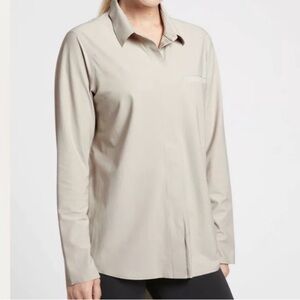 Athleta Urbanite Long Sleeve Button Down Top Beige Size L